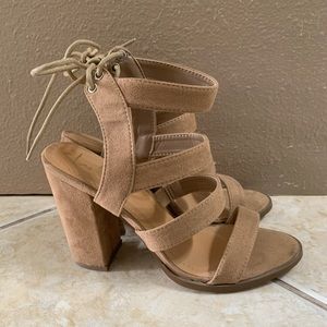 Beige suede blocked heels